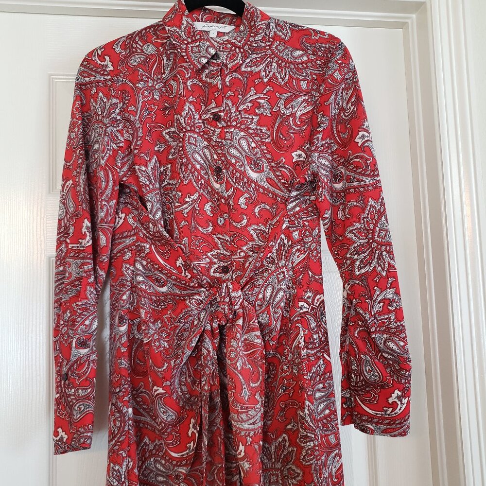 Red print Tunic Blouse with Sash Front Ties - Size 4/6 - NWOT